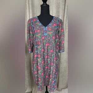 Matta Bohemian Floral Dress with Blue Floral Accents